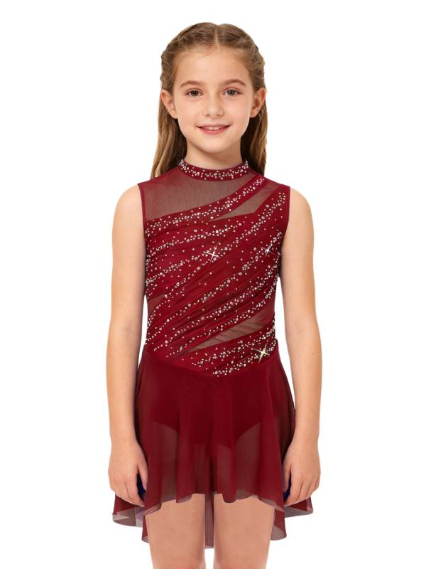 Girls Lyrical Dance Costume Sparkly Sleeveless Hi-lo Figure Skating Dress thumb