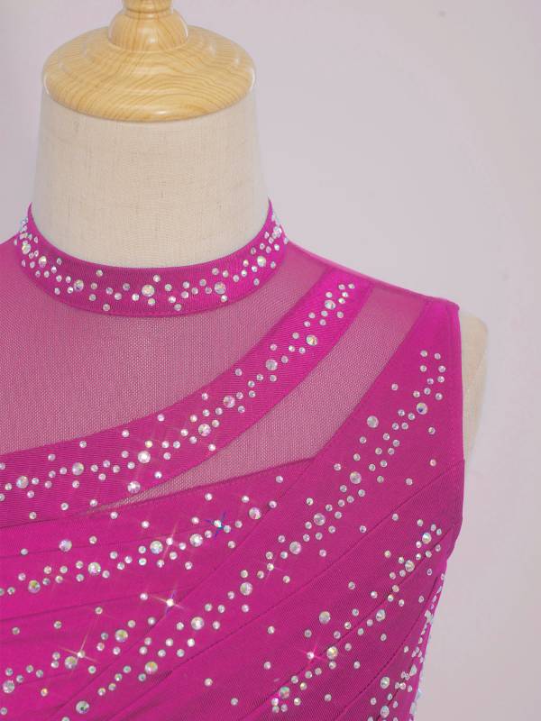 Girls Lyrical Dance Costume Sparkly Sleeveless Hi-lo Figure Skating Dress thumb