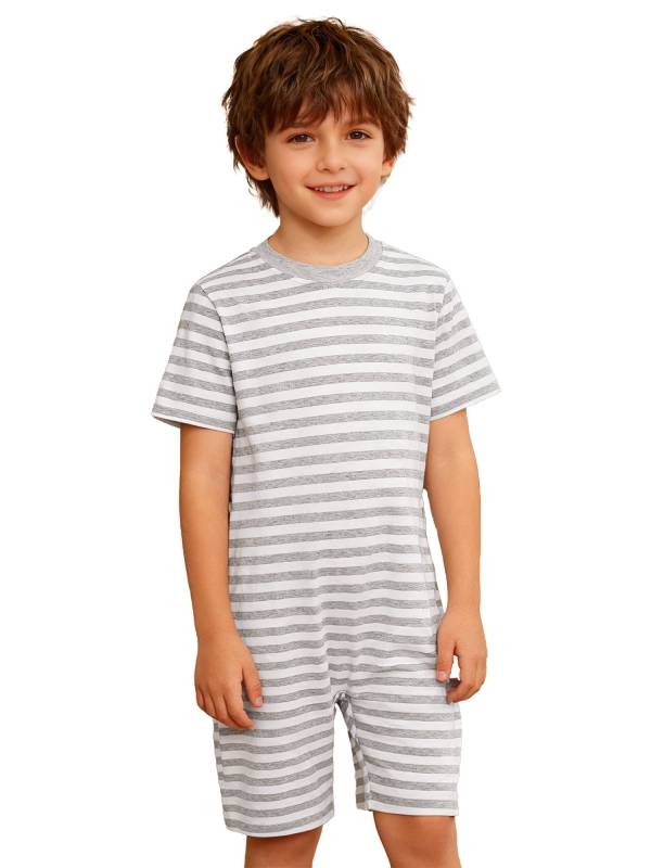 Kids Special Needs Adaptive Clothing Stripe Short Sleeve Autism Sensory Romper thumb
