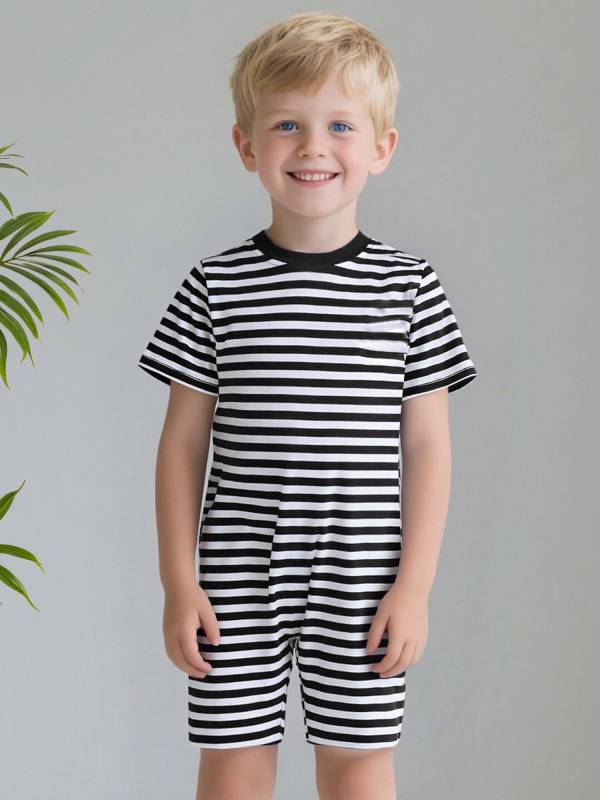 Kids Special Needs Adaptive Clothing Stripe Short Sleeve Autism Sensory Romper thumb