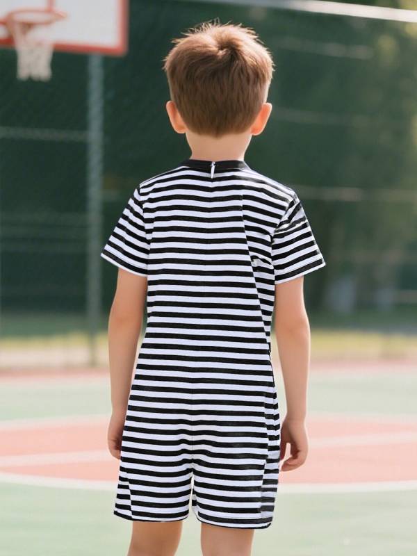 Kids Special Needs Adaptive Clothing Stripe Short Sleeve Autism Sensory Romper thumb