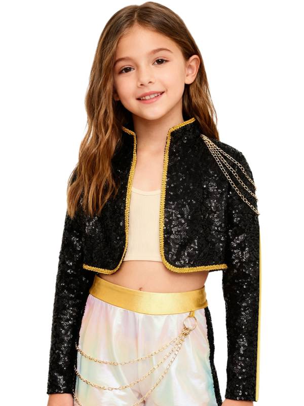 Girls Pop Star Sequin Stage Jacket with Chain Decor for Jazz Dance & Cosplay thumb