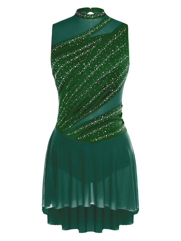 Women Sleeveless Figure Skating Dress Rhinestone Lyrical Dance Costume thumb