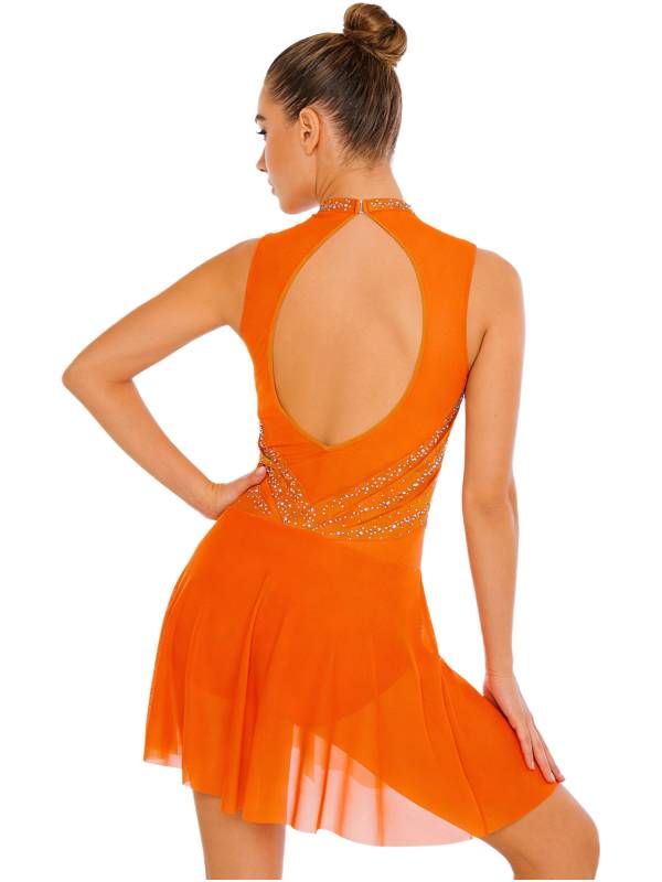 Women Sleeveless Figure Skating Dress Rhinestone Lyrical Dance Costume thumb
