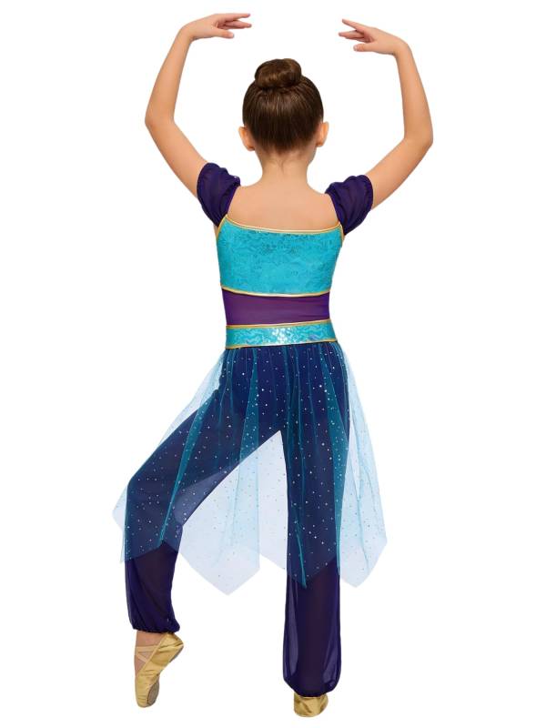 Girls Arabian Princess Tulle Jumpsuit Sequin Costume for Halloween, Belly Dance thumb
