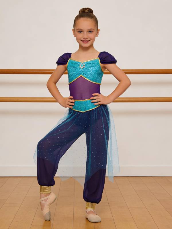 Girls Arabian Princess Tulle Jumpsuit Sequin Costume for Halloween, Belly Dance thumb