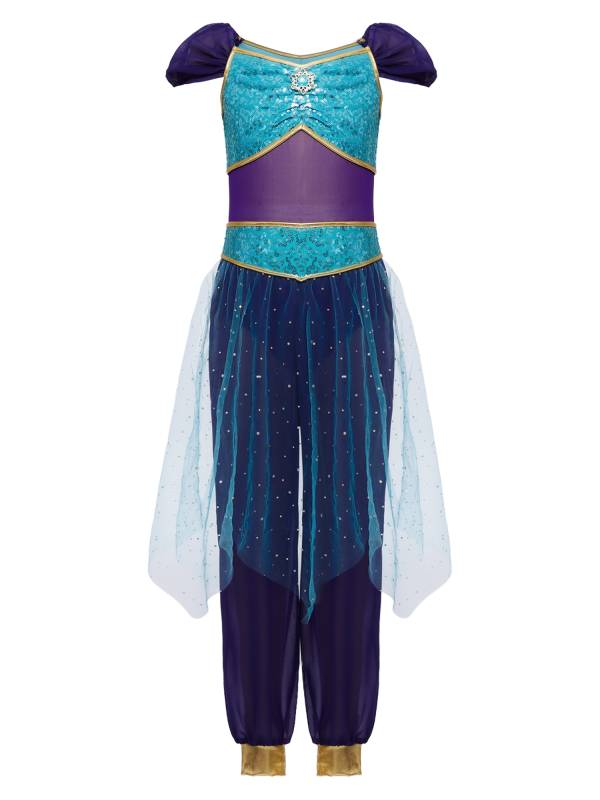 Girls Arabian Princess Tulle Jumpsuit Sequin Costume for Halloween, Belly Dance thumb