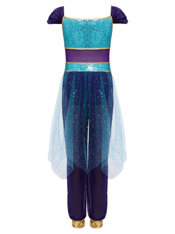 Girls Arabian Princess Tulle Jumpsuit Sequin Costume for Halloween, Belly Dance thumb
