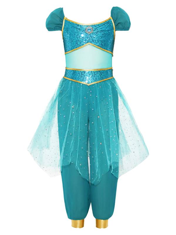 Girls Arabian Princess Tulle Jumpsuit Sequin Costume for Halloween, Belly Dance thumb