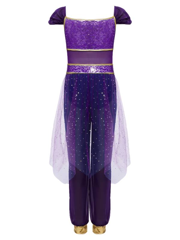 Girls Arabian Princess Tulle Jumpsuit Sequin Costume for Halloween, Belly Dance thumb