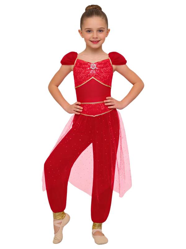 Girls Arabian Princess Tulle Jumpsuit Sequin Costume for Halloween, Belly Dance thumb