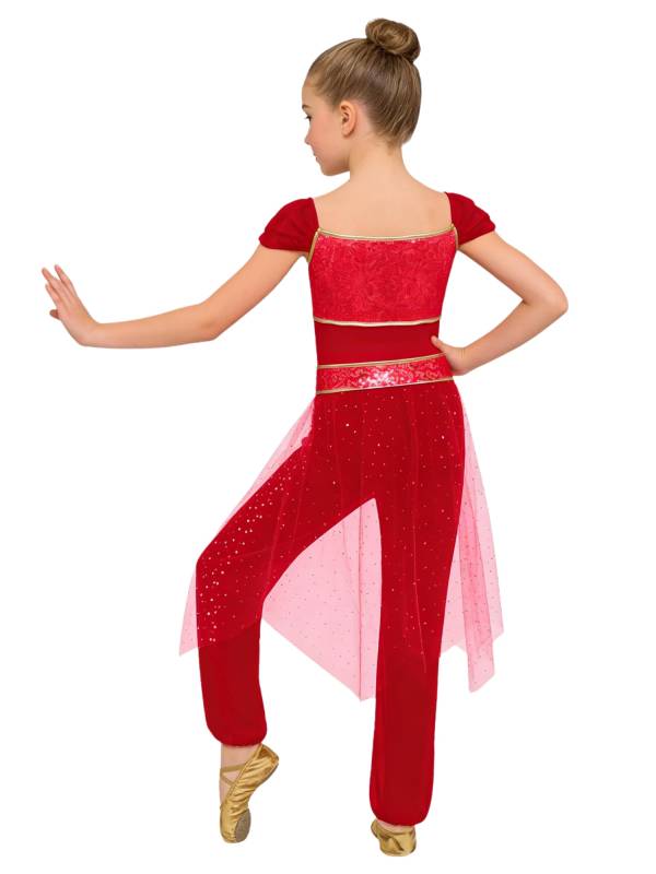 Girls Arabian Princess Tulle Jumpsuit Sequin Costume for Halloween, Belly Dance thumb
