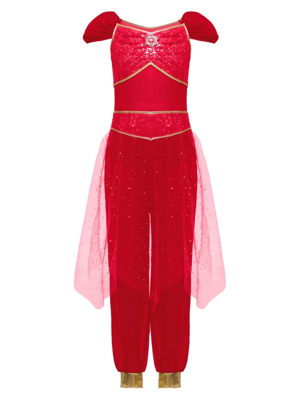 Girls Arabian Princess Tulle Jumpsuit Sequin Costume for Halloween, Belly Dance thumb