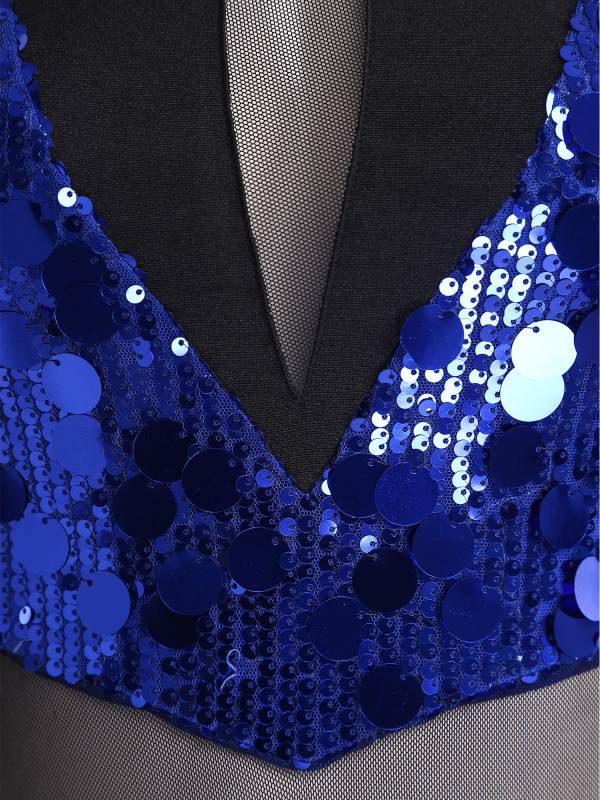 Women Sequin Sleeveless Latin Jazz Dance Leotard with Gloves thumb