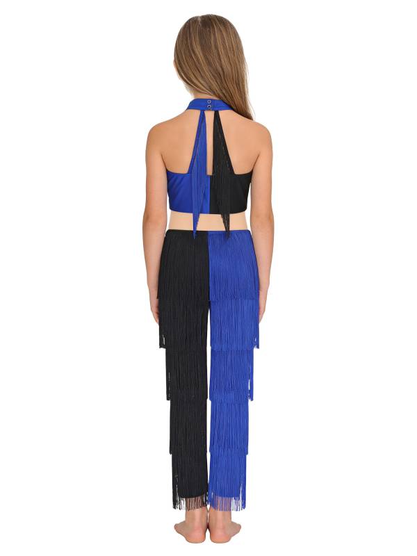 Girls Sequined Tassel Latin Dance Jumpsuit Sleeveless Jazz Disco Leotard thumb