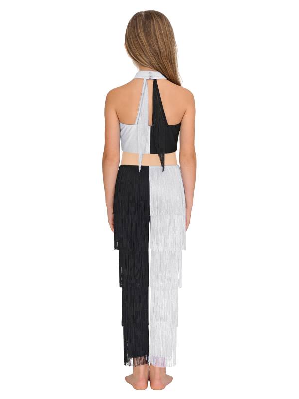 Girls Sequined Tassel Latin Dance Jumpsuit Sleeveless Jazz Disco Leotard thumb