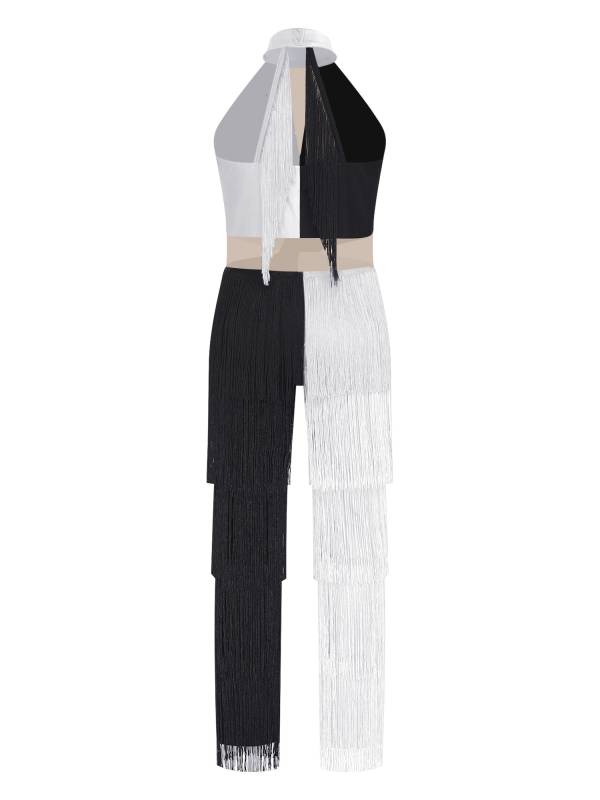 Girls Sequined Tassel Latin Dance Jumpsuit Sleeveless Jazz Disco Leotard thumb