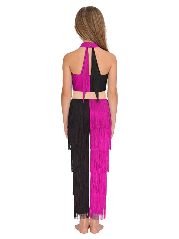 Girls Sequined Tassel Latin Dance Jumpsuit Sleeveless Jazz Disco Leotard thumb