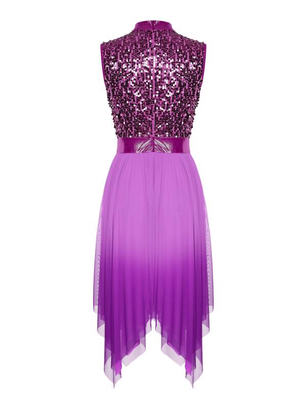 Women Sequin Gradient Sleeveless Liturgical Praise Dance Dress Choir Robe thumb