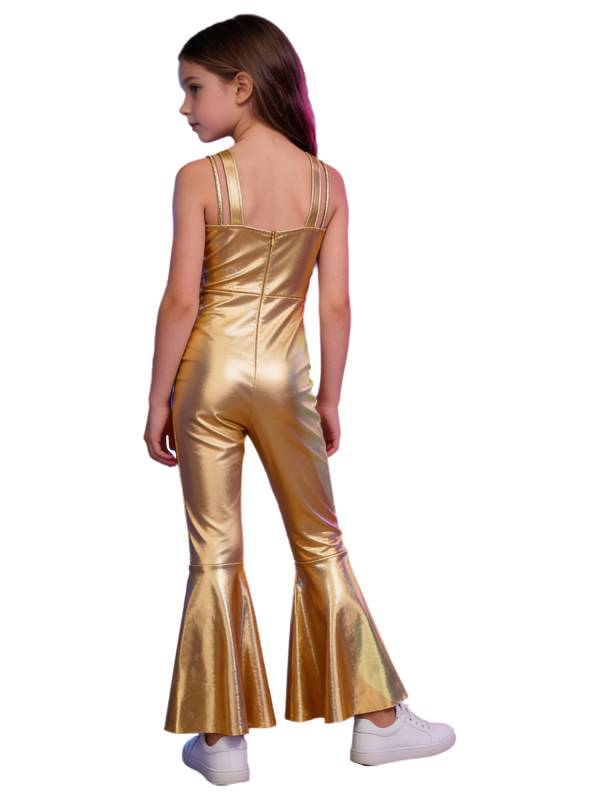 Girls Metallics Tassels Sleeveless Jazz Latin Dance Flared Jumpsuit Disco Party thumb