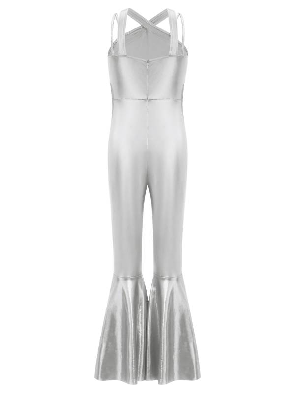 Girls Metallics Tassels Sleeveless Jazz Latin Dance Flared Jumpsuit Disco Party thumb