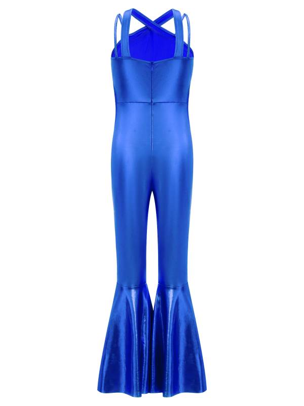 Girls Metallics Tassels Sleeveless Jazz Latin Dance Flared Jumpsuit Disco Party thumb