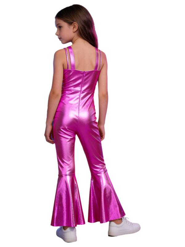 Girls Metallics Tassels Sleeveless Jazz Latin Dance Flared Jumpsuit Disco Party thumb