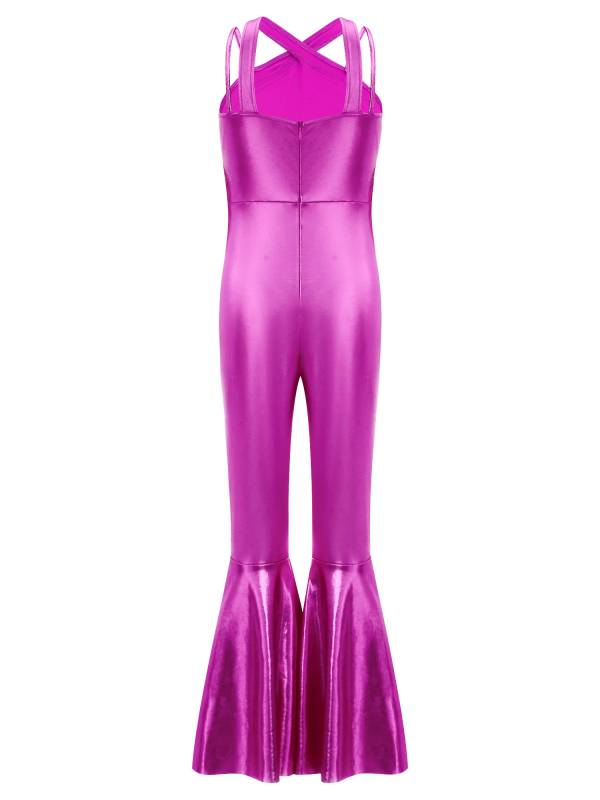 Girls Metallics Tassels Sleeveless Jazz Latin Dance Flared Jumpsuit Disco Party thumb