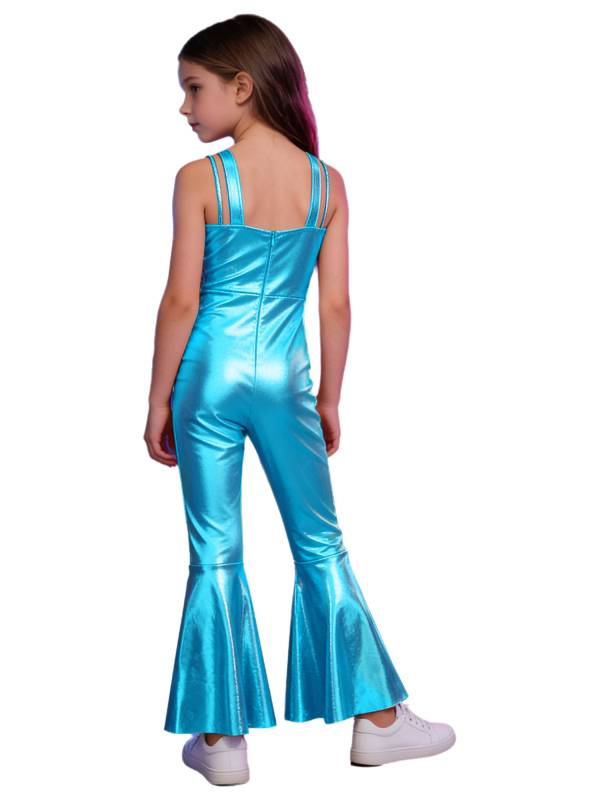 Girls Metallics Tassels Sleeveless Jazz Latin Dance Flared Jumpsuit Disco Party thumb