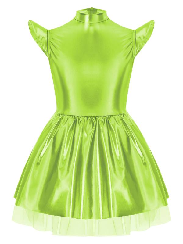 Girls Iridescent 2-Piece Alien Costume Mock Neck Tutu Dress for Halloween thumb