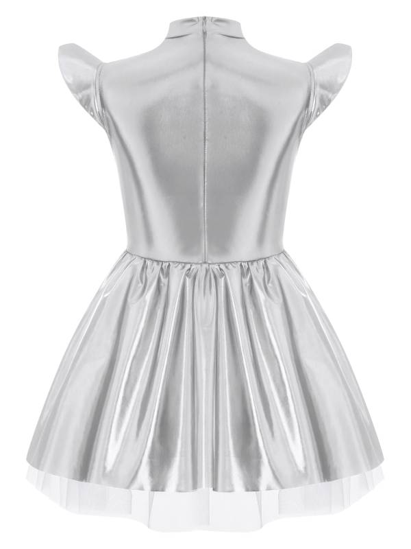 Girls Iridescent 2-Piece Alien Costume Mock Neck Tutu Dress for Halloween thumb
