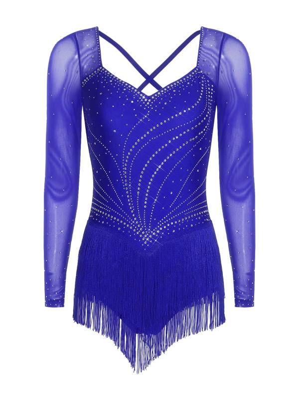 Womens Latin Dance Dress Sparkly Bodysuit for Figure Skating Tango Rumba Dance thumb