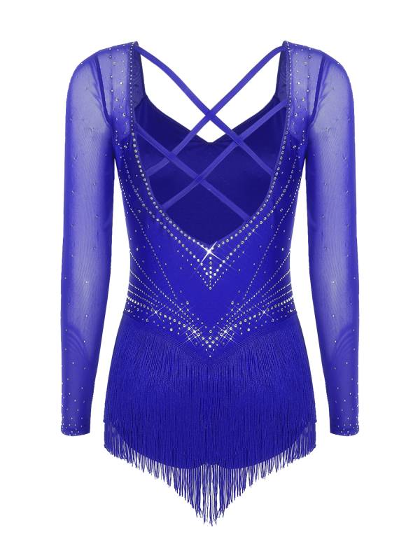 Womens Latin Dance Dress Sparkly Bodysuit for Figure Skating Tango Rumba Dance thumb