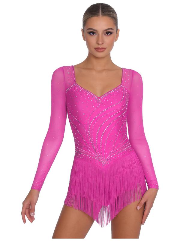 Womens Latin Dance Dress Sparkly Bodysuit for Figure Skating Tango Rumba Dance thumb