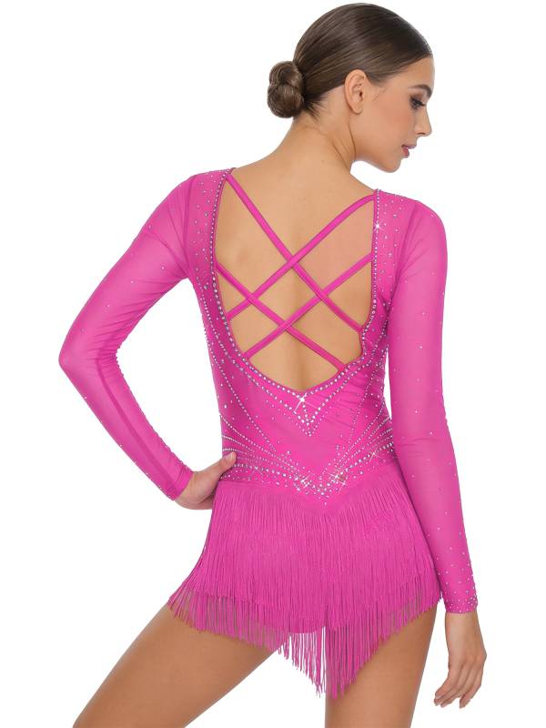 Womens Latin Dance Dress Sparkly Bodysuit for Figure Skating Tango Rumba Dance thumb