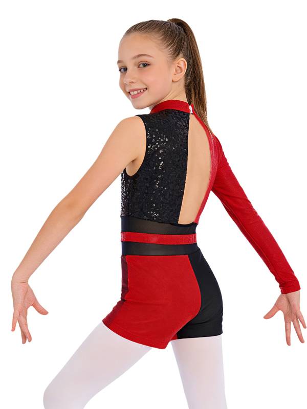 Girls Sequin Long Sleeve Gymnastics Leotard for Dance Competitions & Stage thumb