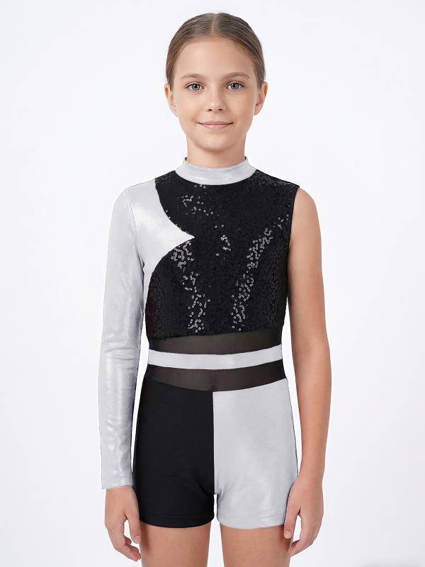 Girls Sequin Long Sleeve Gymnastics Leotard for Dance Competitions & Stage thumb