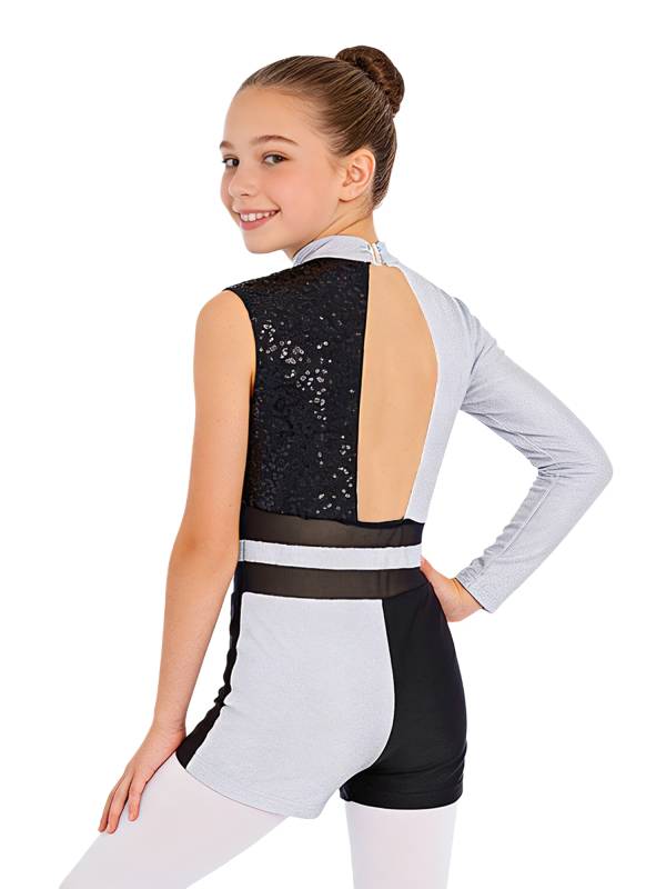Girls Sequin Long Sleeve Gymnastics Leotard for Dance Competitions & Stage thumb