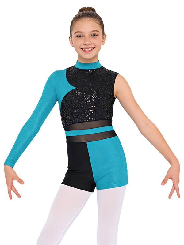Girls Sequin Long Sleeve Gymnastics Leotard for Dance Competitions & Stage thumb