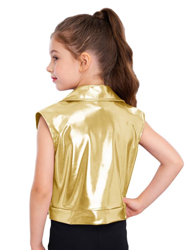 Kids Metallic Jacket Lapel Front Zipper for Hip Hop Jazz Dance Party & Stage thumb