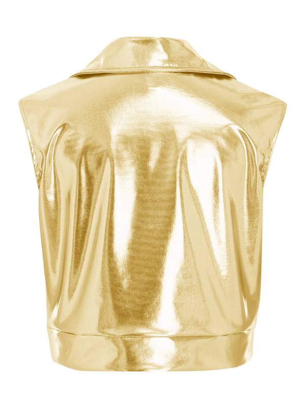 Kids Metallic Jacket Lapel Front Zipper for Hip Hop Jazz Dance Party & Stage thumb