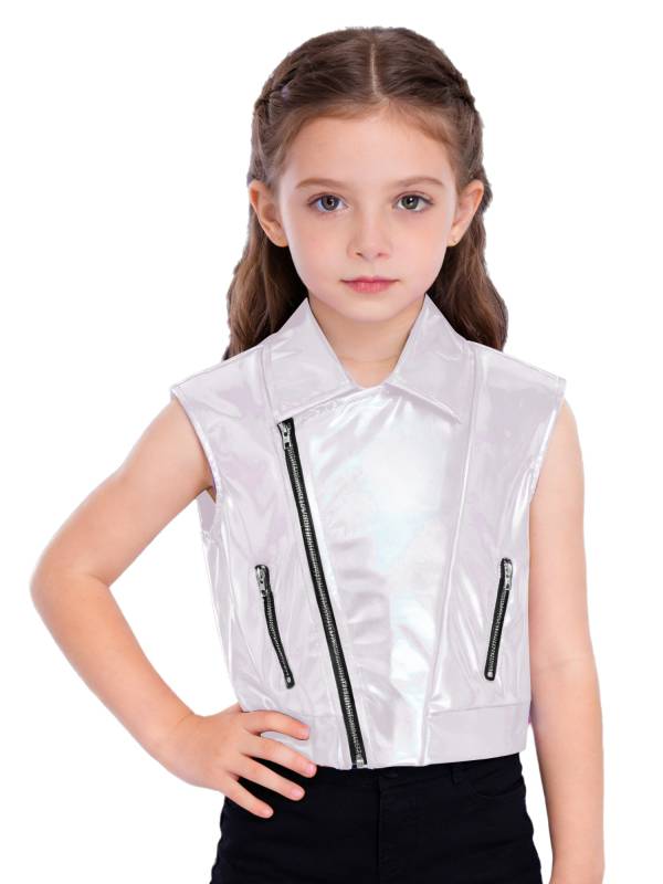 Kids Metallic Jacket Lapel Front Zipper for Hip Hop Jazz Dance Party & Stage thumb