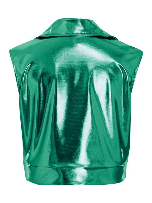 Kids Metallic Jacket Lapel Front Zipper for Hip Hop Jazz Dance Party & Stage thumb
