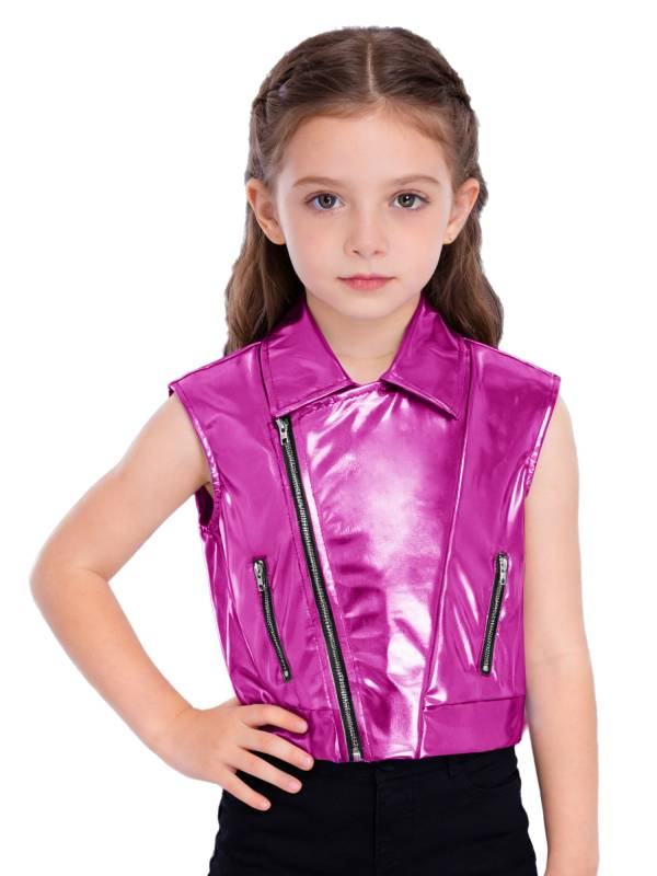 Kids Metallic Jacket Lapel Front Zipper for Hip Hop Jazz Dance Party & Stage thumb