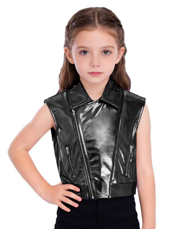 Kids Metallic Jacket Lapel Front Zipper for Hip Hop Jazz Dance Party & Stage thumb