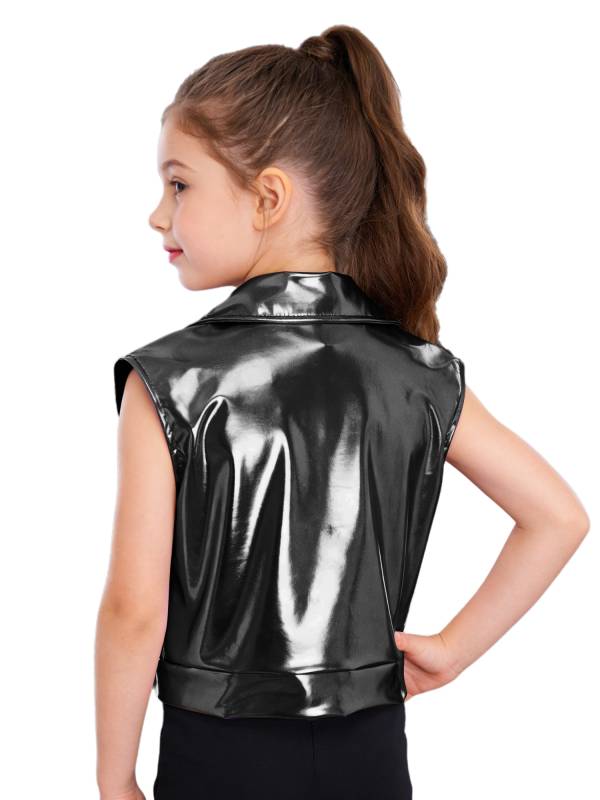 Kids Metallic Jacket Lapel Front Zipper for Hip Hop Jazz Dance Party & Stage thumb