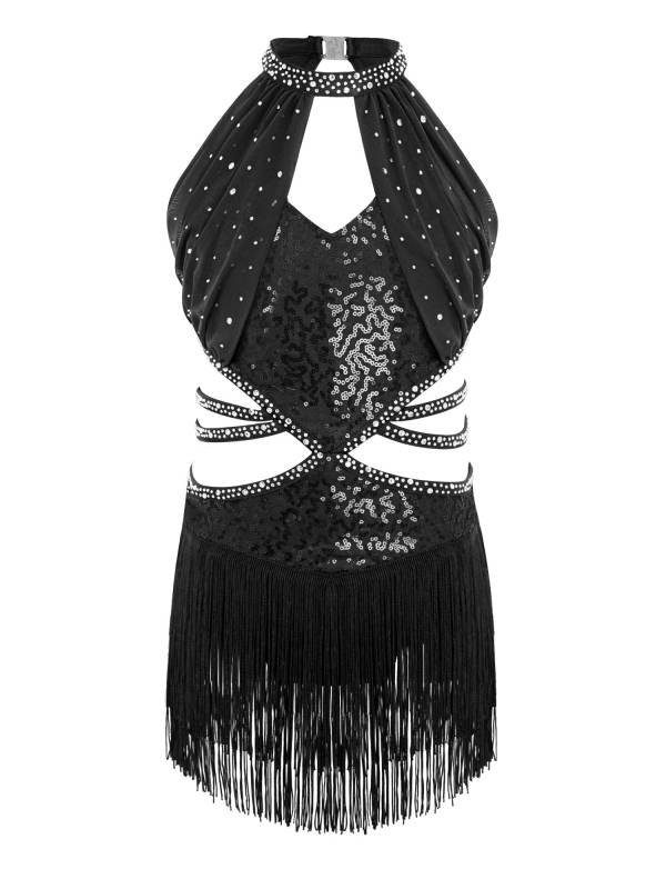 Girls Rhinestone Sleeveless Fringe Latin Dance Dress for Competitions & Recitals thumb