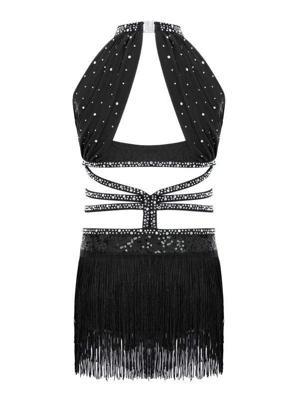 Girls Rhinestone Sleeveless Fringe Latin Dance Dress for Competitions & Recitals thumb