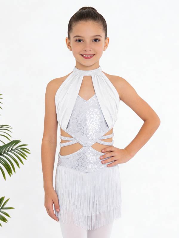 Girls Rhinestone Sleeveless Fringe Latin Dance Dress for Competitions & Recitals thumb