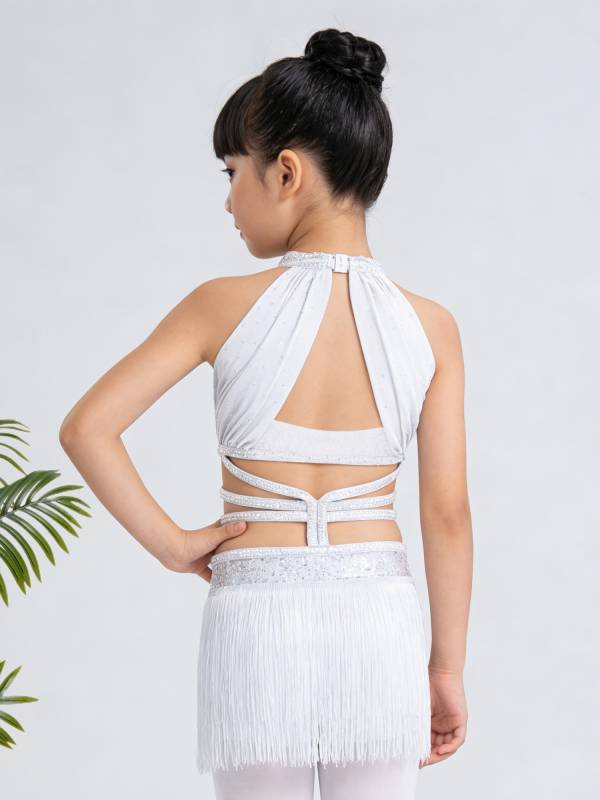 Girls Rhinestone Sleeveless Fringe Latin Dance Dress for Competitions & Recitals thumb